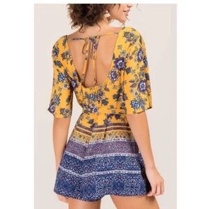 Francescas Miami Yellow Blue Floral Romper